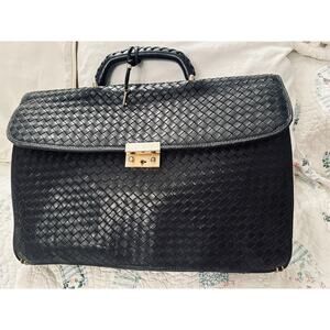 VTG 80s WOVEN INTRECCIATO GLOVE LEATHER BAG BRIEFCASE LAPTOP PORTFOLIO W/ KEY